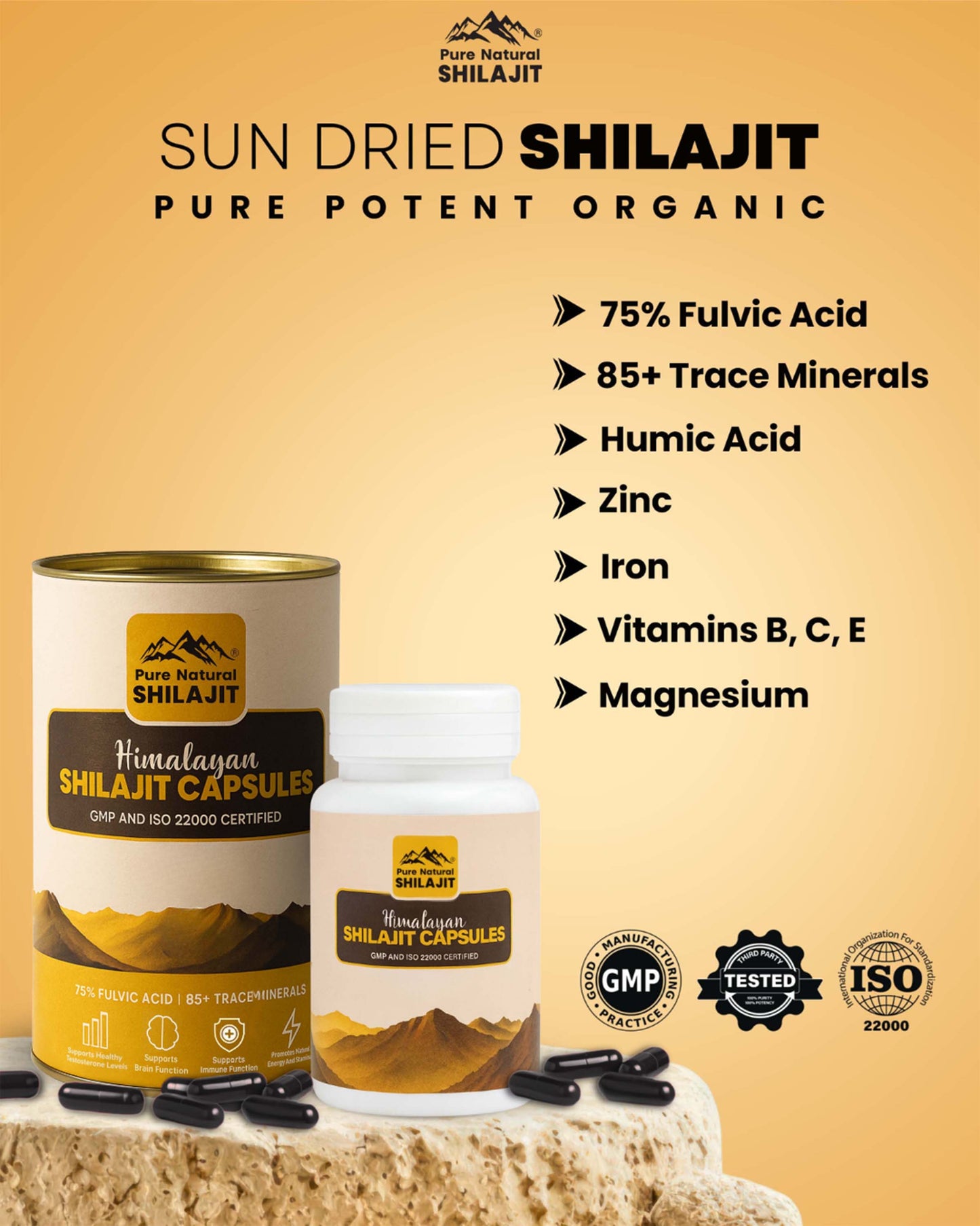 Himalayan Shilajit Capsules , Gold Grade Sun Dried Shilajit Capsules