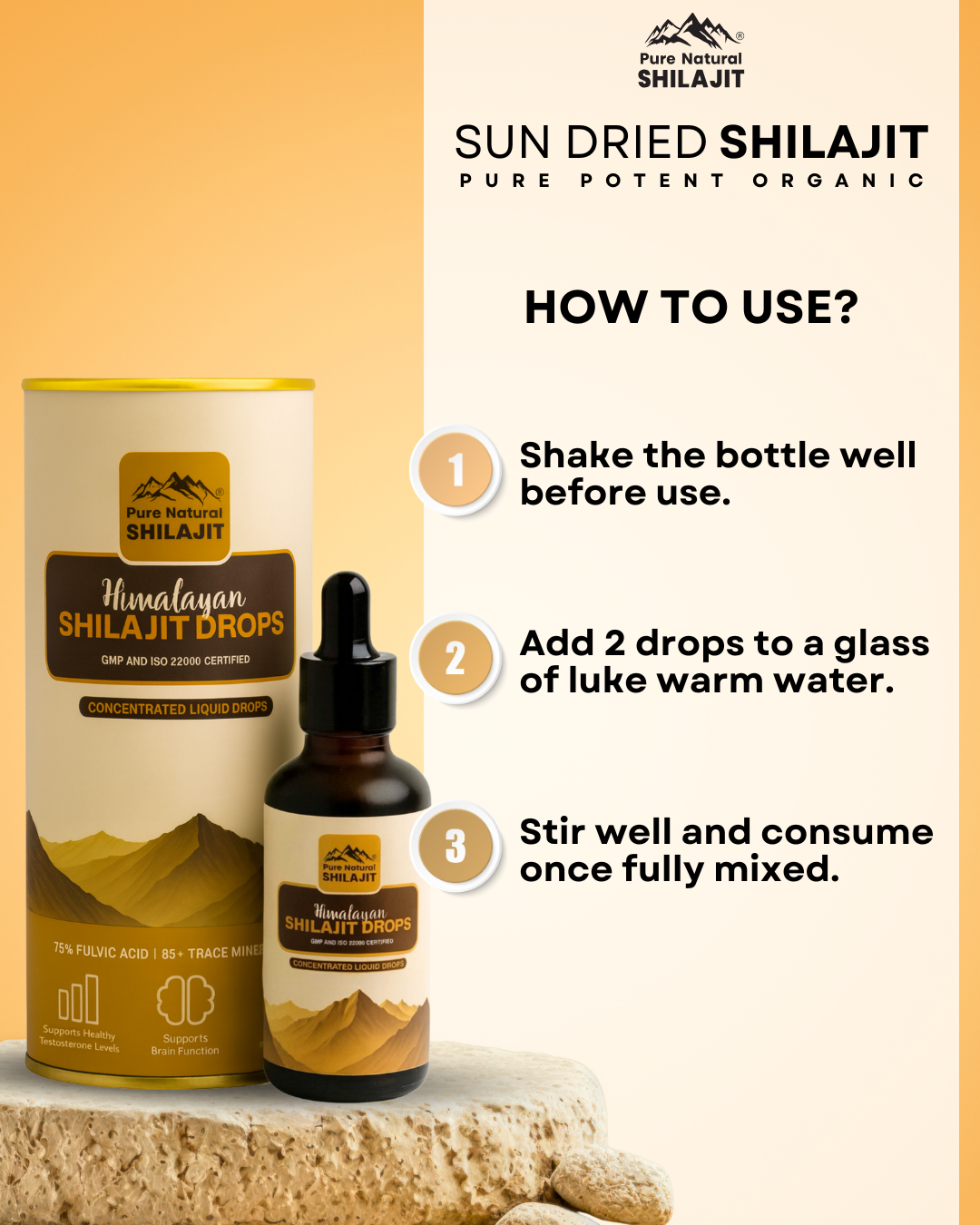 Pure Himlayan Shilajit Drops , Gold Grade Sun Dried Concentrated Shilajit Drops